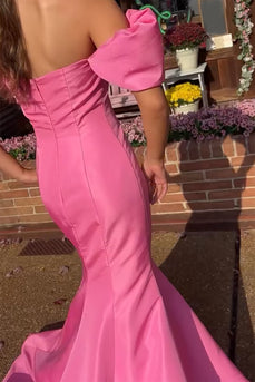 Pink Off the Shoulder Mermaid Long Prom Dress