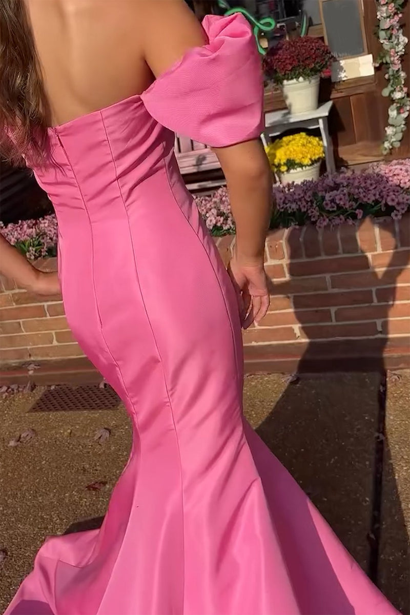 Load image into Gallery viewer, Pink Off the Shoulder Mermaid Long Prom Dress