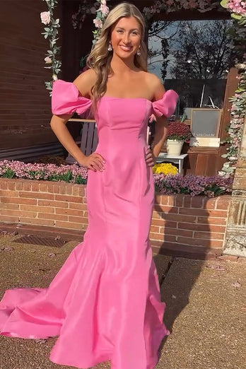 Pink Off the Shoulder Mermaid Long Prom Dress