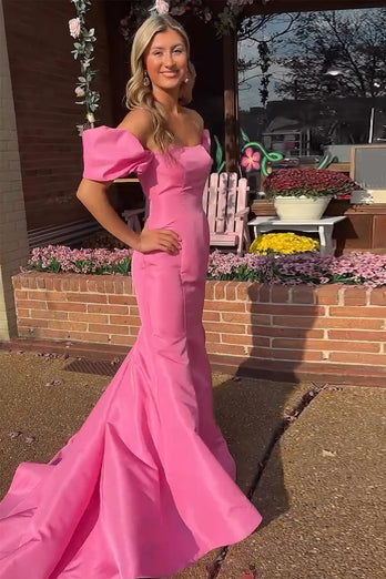 Pink Off the Shoulder Mermaid Long Prom Dress