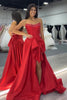 Load image into Gallery viewer, Red A Line Strapless Corset Long Prom Dress with Slit