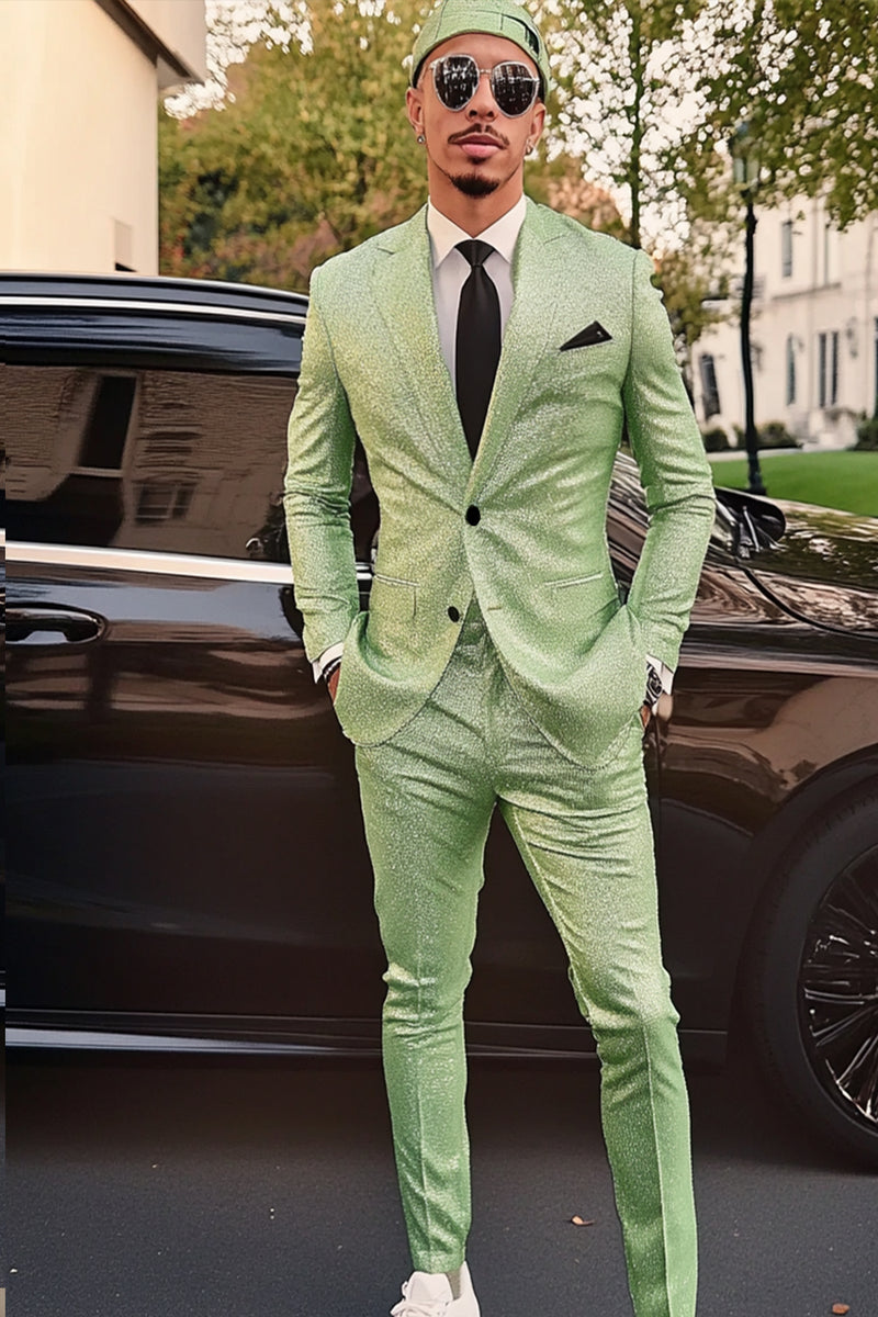 Load image into Gallery viewer, Sage Sparkly Beaded 2 Pieces Men&#39;s Suits with Notched Lapel