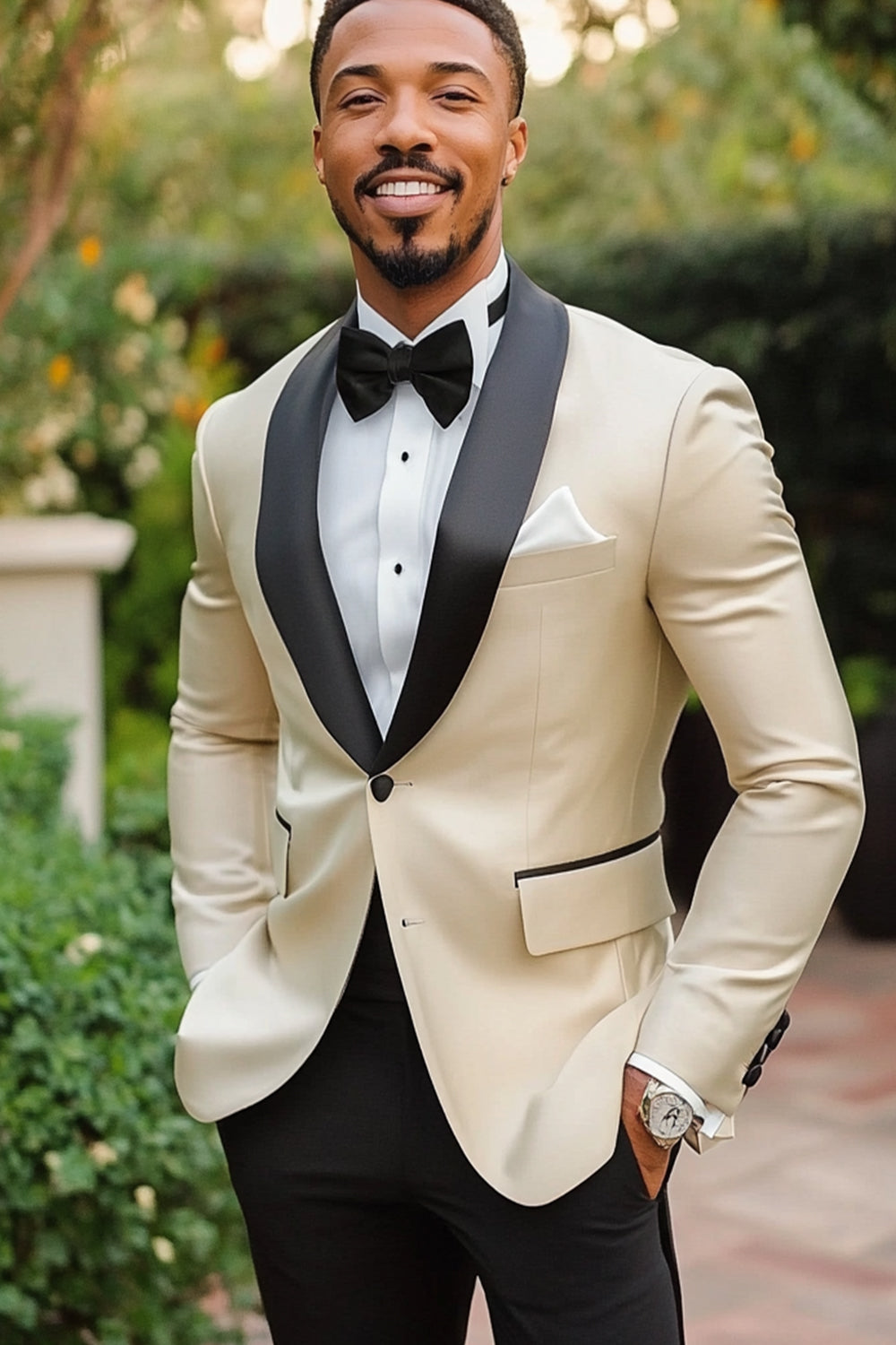 Simplicity 2 Pieces Black Shawl Lapel Ivory Men's Prom Suits