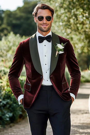 Shawl Lapel 2 Pieces One Button Dark Red Men Prom Suits