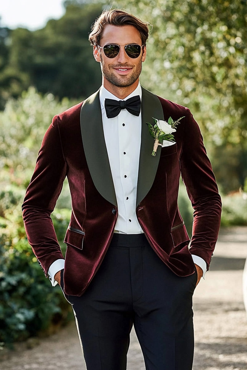 Load image into Gallery viewer, Shawl Lapel 2 Pieces One Button Dark Red Men Prom Suits