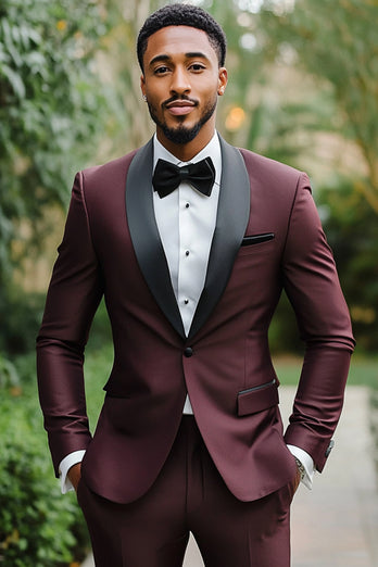 One Button Dark Red 2 Pieces Men's Prom Suits with Shawl Lapel