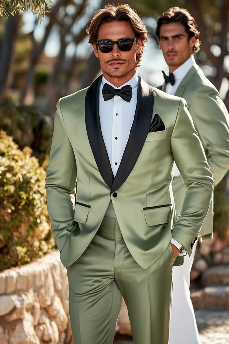 Load image into Gallery viewer, Black Shawl Lapel One Button 2 Pieces Sage Men&#39;s Formal Suits with Pockets