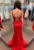 Load image into Gallery viewer, Sparkly Beaded Spaghetti Straps Red Corset Mermaid Long Prom Dress with Slit