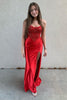 Load image into Gallery viewer, Sparkly Red Mermaid Corset Sequins Spaghetti Straps Long Prom Dress with Slit