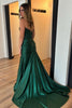 Load image into Gallery viewer, Sparkly Beaded Dark Green Mermaid Strapless Corset Long Prom Dress with Slit