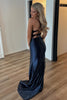 Load image into Gallery viewer, Black Spaghetti Straps Sparkly Beaded Mermaid Long Corset Prom Dress with Slit