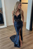 Load image into Gallery viewer, Black Spaghetti Straps Sparkly Beaded Mermaid Long Corset Prom Dress with Slit