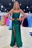 Load image into Gallery viewer, Sparkly Dark Green Corset Ruched Mermaid Long Prom Dress with Slit