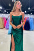 Load image into Gallery viewer, Sparkly Dark Green Corset Ruched Mermaid Long Prom Dress with Slit