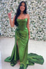 Load image into Gallery viewer, Sparkly Dark Green Corset Ruched Mermaid Long Prom Dress with Slit