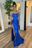 Load image into Gallery viewer, Strapless Royal Blue Corset Ruched Long Prom Dress with Slit