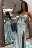 Load image into Gallery viewer, Sparkly Corset Beaded Strapless Mermaid Light Green Cut Out Prom Dress with Slit