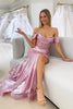 Load image into Gallery viewer, Off the Shoulder Sparkly Corset Pink Beaded Long Prom Dress with Slit