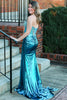 Load image into Gallery viewer, Sparkly Peacock Blue Metallic Corset Beaded Prom Dress with Slit