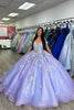 Load image into Gallery viewer, Sparkly Appliques Lilac Off the Shoulder Long Quinceanera Dress with Sequins