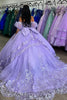 Load image into Gallery viewer, Lilac Appliques Glitter Off the Shoulder Sequined Ruffles Quinceanera Dress with Bow