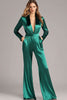 Load image into Gallery viewer, Dark Green Satin Shawl Lapel Long Sleeves Formal Jumpsuits