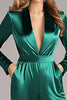 Load image into Gallery viewer, Dark Green Satin Shawl Lapel Long Sleeves Formal Jumpsuits