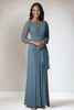 Load image into Gallery viewer, Dusty Blue 3/4 Sleeve Lace Chiffon Mother of The Bride Dress