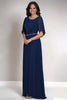 Load image into Gallery viewer, Navy Round Neck Chiffon Mother of the Bride Dress with Short Sleeves