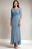 Load image into Gallery viewer, Chiffon Round Neck Lace Dusty Blue Mother of The Bride Dress with Half Sleeves