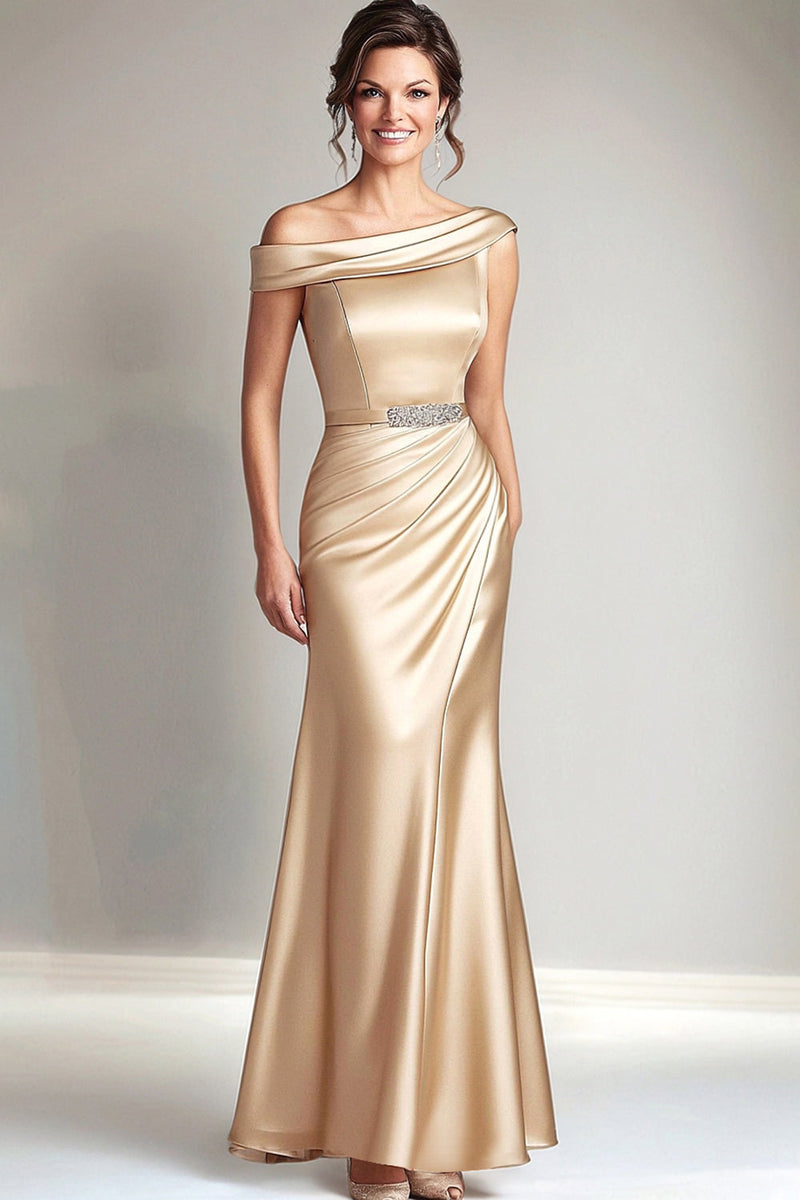 Load image into Gallery viewer, Champagne Off the Shoulder Mermaid Long Mother of the Bride Dress