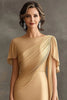 Load image into Gallery viewer, Elegant Golden Ruched Mother of the Bride Dress with Short Sleeves