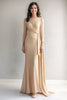 Load image into Gallery viewer, Champagne Long Sleeve Ruched Mother of the Bride Dress