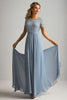 Load image into Gallery viewer, Lace A Line Dusty Blue Chiffon Round Neck Short Sleeves Mother of The Bride Dress