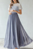 Load image into Gallery viewer, Dusty Blue A Line Lace Chiffon Bridesmaid Dress With Short Sleeves