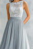 Load image into Gallery viewer, Light Grey A Line Lace Chiffon Long Bridesmaid Dress