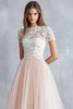 Load image into Gallery viewer, Light Pink A Line Lace Tulle Bridesmaid Dress With Short Sleeves