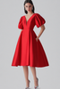 Load image into Gallery viewer, Red A Line Satin Formal Dress with Puff Sleeves