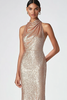 Load image into Gallery viewer, Champagne Halter Mermaid Sequins Formal Dress