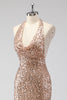 Load image into Gallery viewer, Glitter Champagne Mermaid Halter Sequin Long Prom Dress