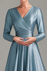 Load image into Gallery viewer, A Line Grey Blue V Neck Mother Of the Bride Dress with Long Sleeves