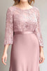 Load image into Gallery viewer, Pink Lace Ruched Long Sleeves Mother of the Bride Dress