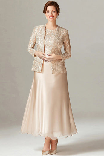 A-Line Champagne Chiffon 2-Piece Mother of the Bride Dress