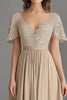 Load image into Gallery viewer, Champagne V Neck Appliques A Line Pleated Mother of the Bride Dress