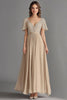 Load image into Gallery viewer, Champagne V Neck Appliques A Line Pleated Mother of the Bride Dress