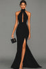 Load image into Gallery viewer, Black Mermaid Halter Neck Satin Formal Dress