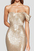 Load image into Gallery viewer, Sparkly Mermaid Champagne Off Shoulder Pleated Formal Dress with Sequins