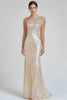 Load image into Gallery viewer, Sparkly Champagne Mermaid One Shoulder Formal Dress with Sequins