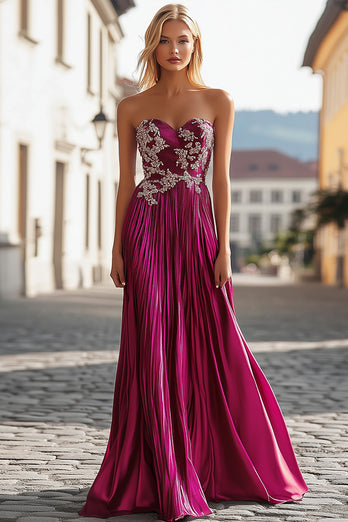 Sheath Fuchsia Sweetheart Embroidery Prom Dress