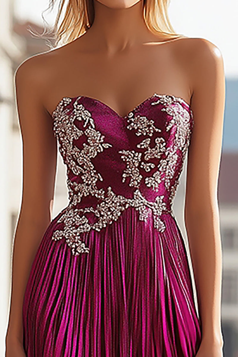 Load image into Gallery viewer, Sheath Fuchsia Sweetheart Embroidery Prom Dress